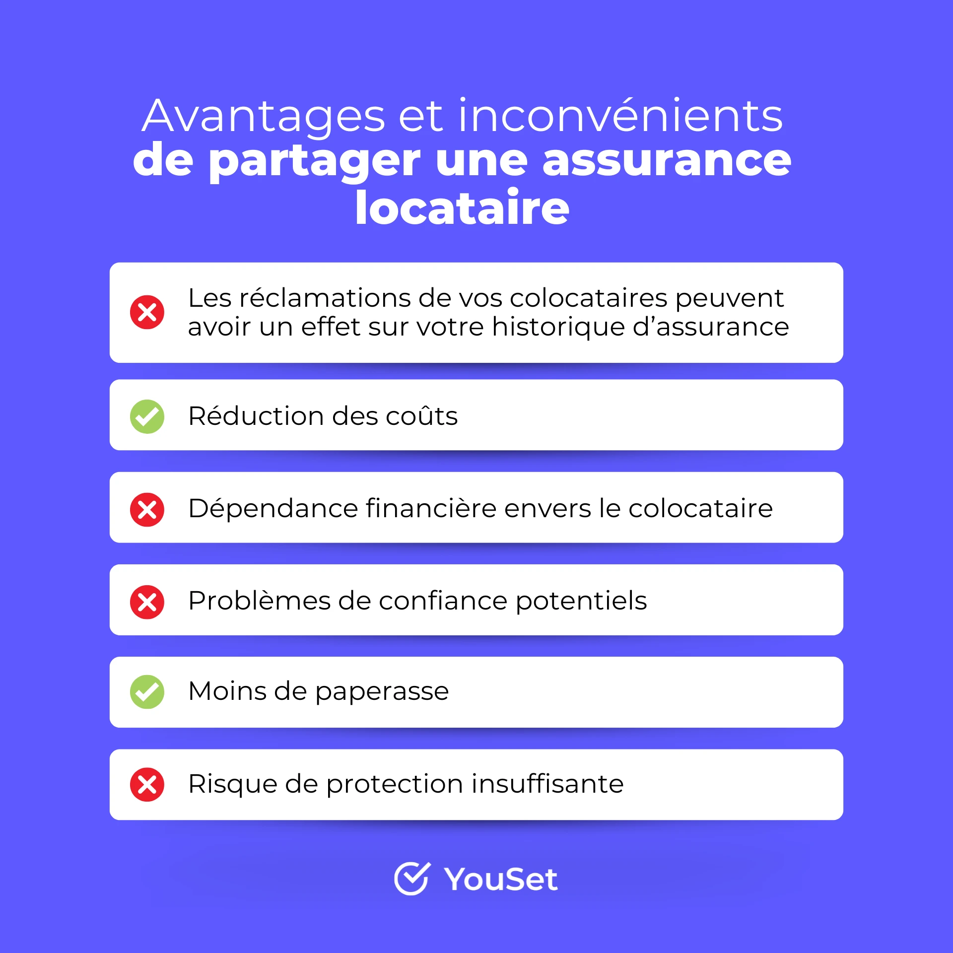 Avantages et inconvénients de partager une assurance locataire - YouSet