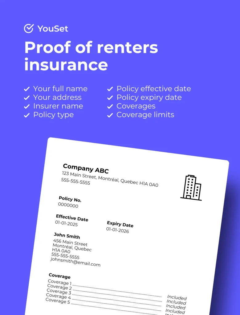 Proof of Renters Insurance Example - YouSet