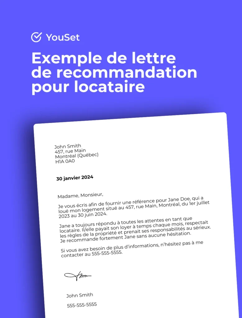 Exemple de lettre de recommandation pour locataire - YouSet