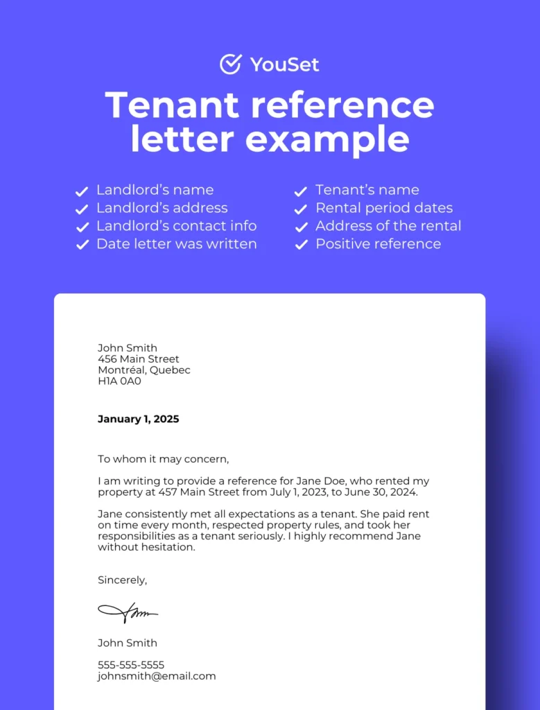 Tenant reference letter example - YouSet