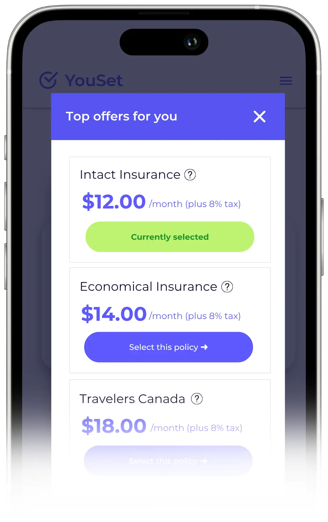 Side by side renters insurance quotes comparison with YouSet