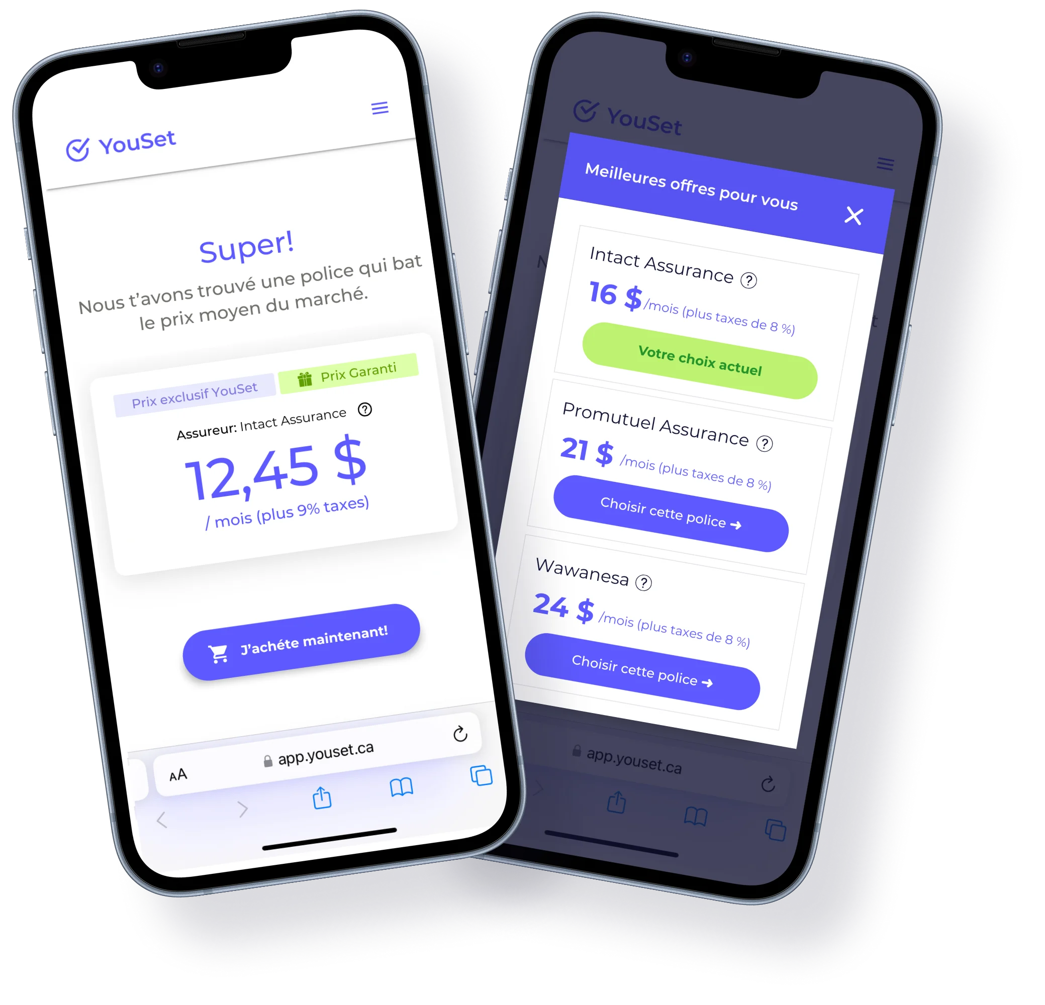 YouSet FR quote and compare phone mockup